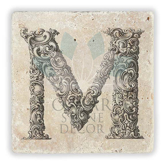LETTER M SINGLE NATURAL STONE COASTER / BA-M1 (COASTER)