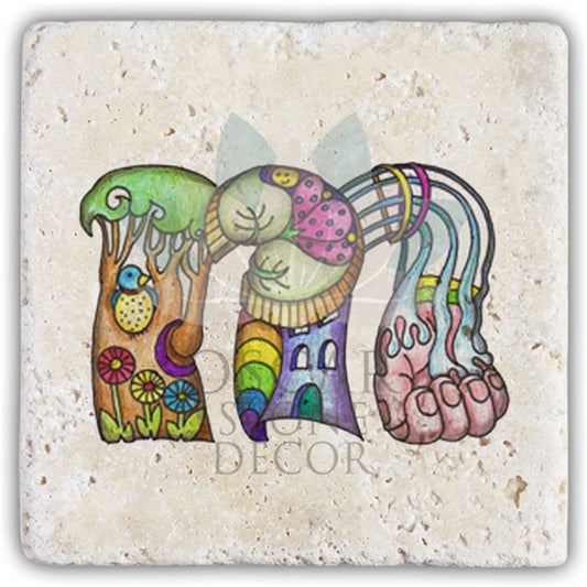 LETTER M SINGLE NATURAL STONE COASTER / BA-M5 (COASTER)