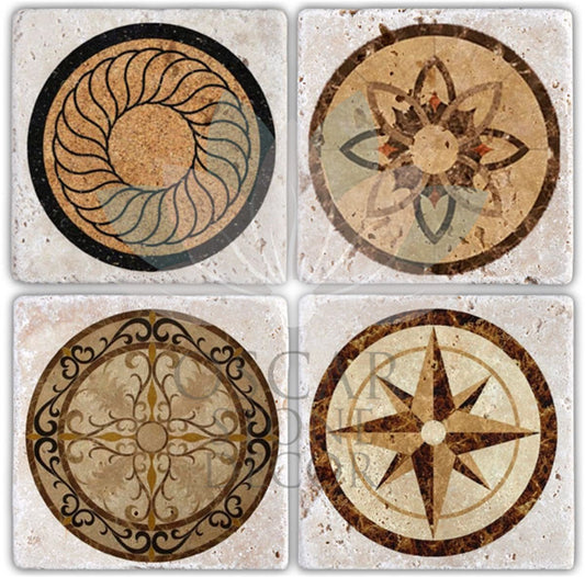 MEDALIONS 4-Piece NATURAL STONE COASTERS / BA054 (COASTER)