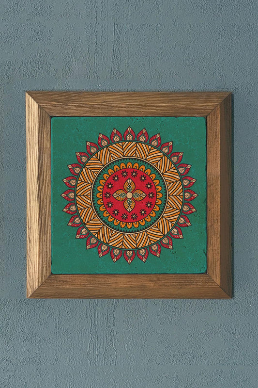 Mandala Solid Wooden Framed Stone Painting -Wall Decoration-11" x 11"