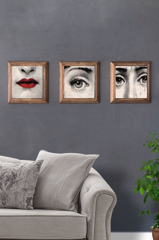 Solid (Wooden) Framed Set of 3 Stone Painting Panel 11" x 11"