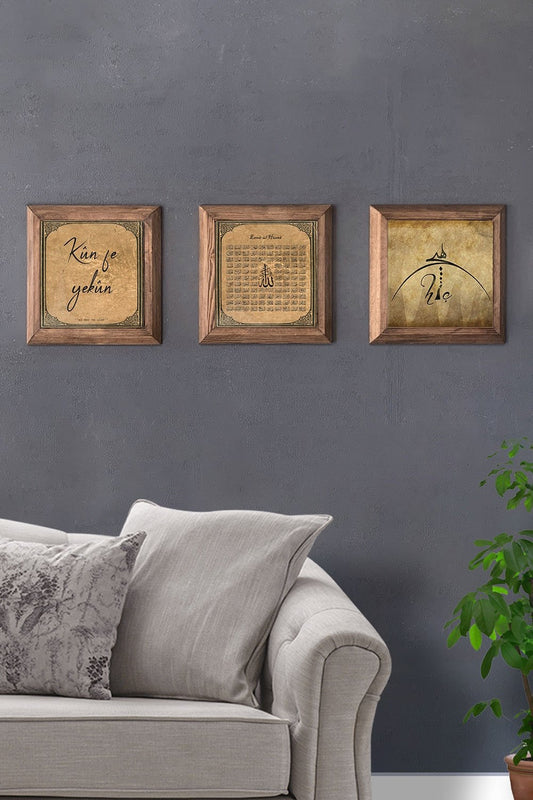Solid (Wooden) Framed Set of 3 Stone Painting Panel 11" x 11"