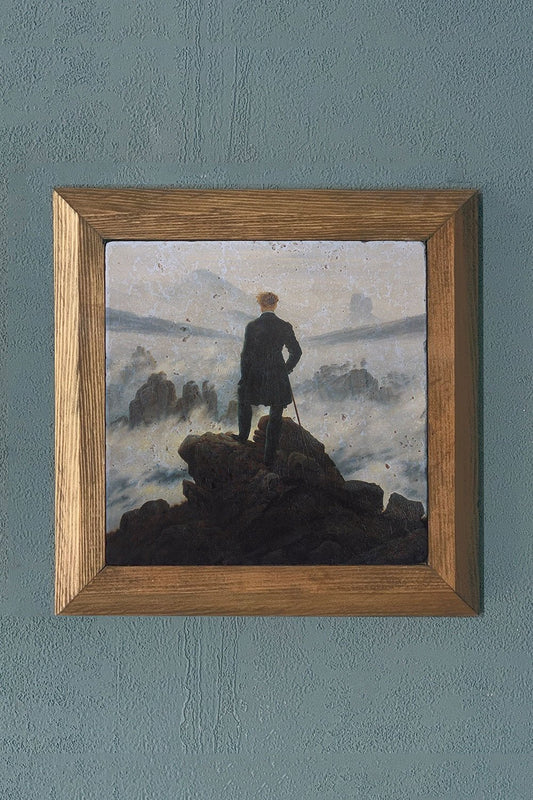 Solid Frame Natural Stone Painting Man Above the Clouds Caspar David Friedrich