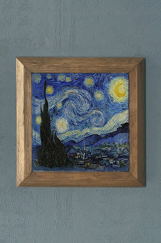 Solid Framed Natural Stone Painting 11" x 11" Vincent Van Gogh Works