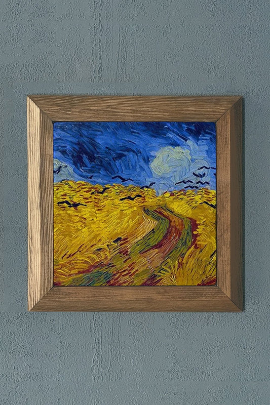 Solid Framed Natural Stone Painting 11" x 11" Vincent Van Gogh Works