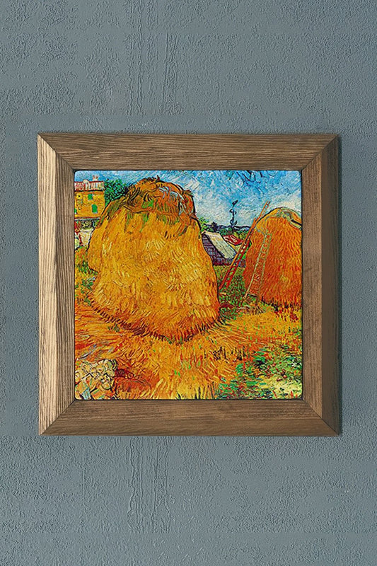 Solid Framed Natural Stone Painting 11" x 11" Vincent Van Gogh Works