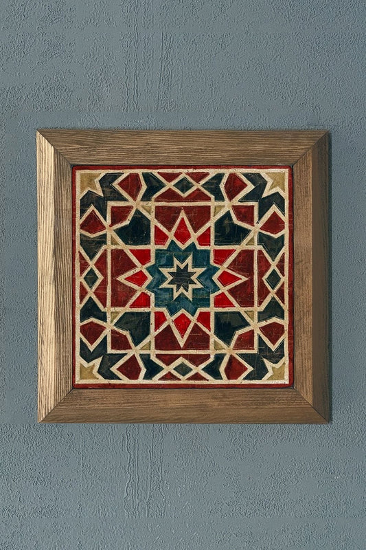 Solid Framed Natural Stone Painting 11" x 11" Pattern / Tile