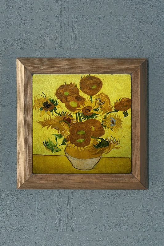 Solid Framed Natural Stone Painting 11" x 11" Vincent Van Gogh Works