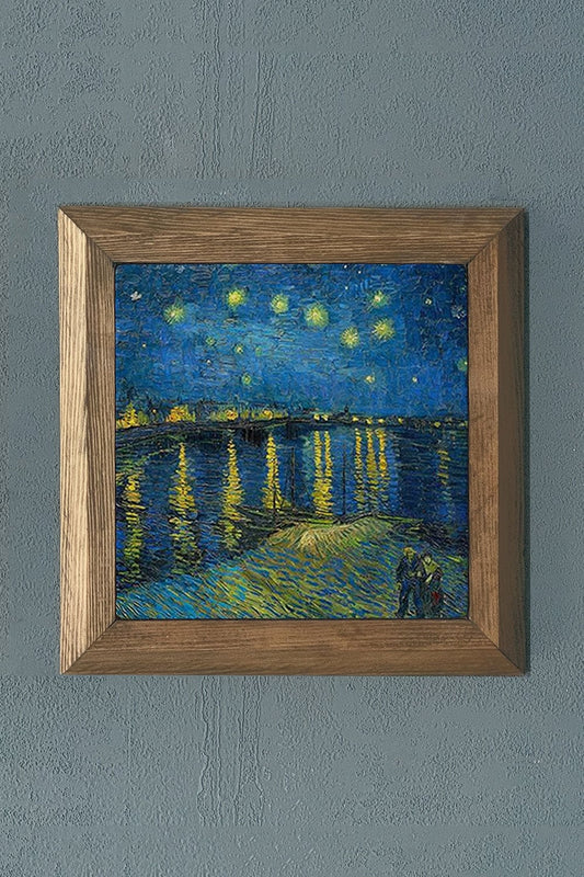 Solid Framed Natural Stone Painting 11" x 11" Vincent Van Gogh Works