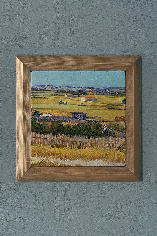 Solid Framed Natural Stone Painting 11" x 11" Vincent Van Gogh Works