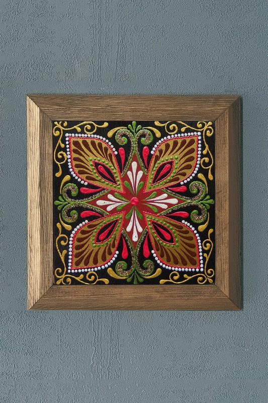 Solid Framed Natural Stone Painting 11" x 11" Pattern / Tile