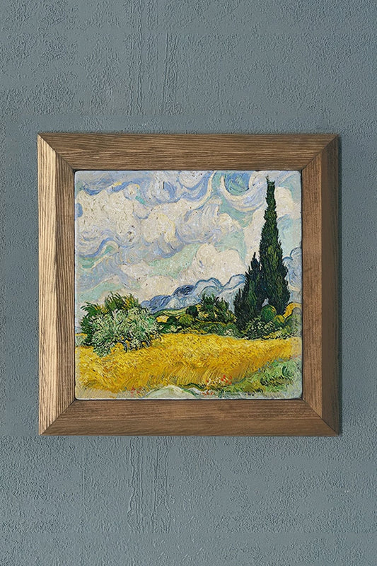Solid Framed Natural Stone Painting 11" x 11" Vincent Van Gogh Works