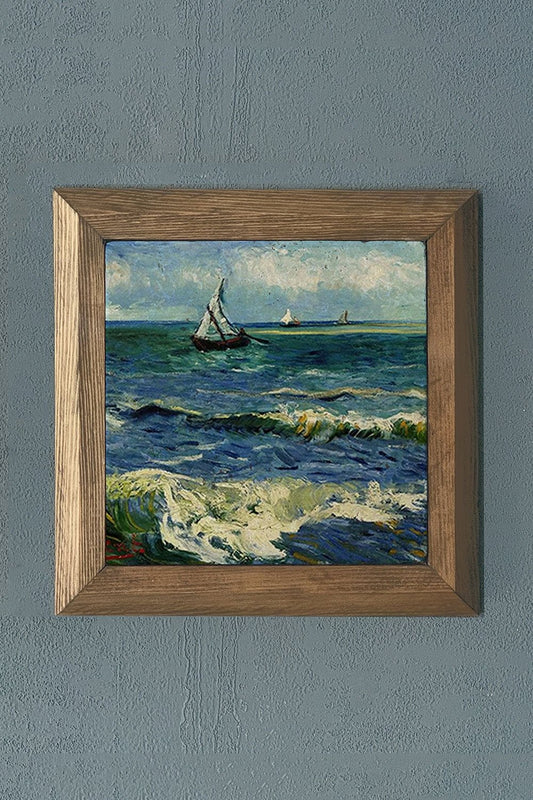 Solid Framed Natural Stone Painting 11" x 11" Vincent Van Gogh Works
