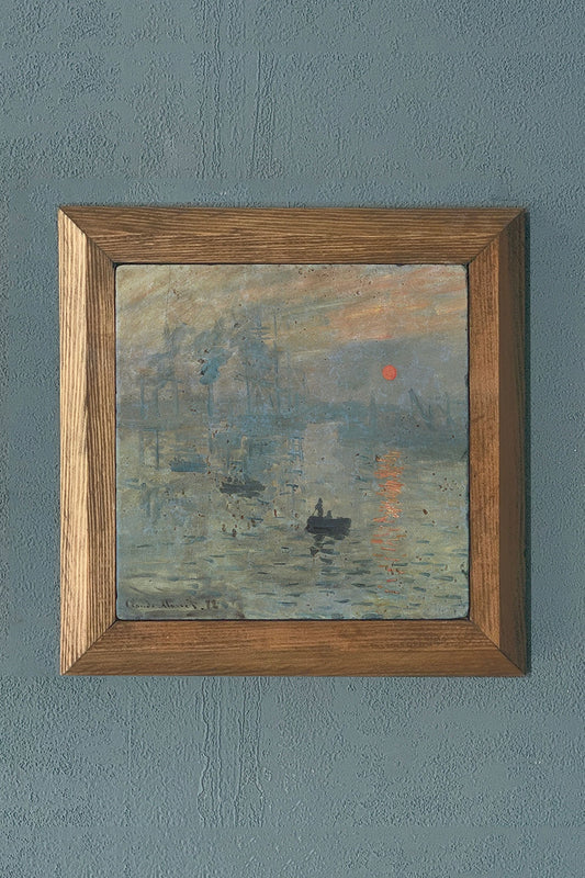 Solid Framed Natural Stone Painting 11" x 11" Impression, Sunrise Claude Monet