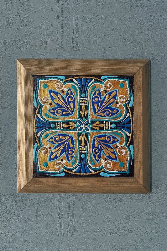 Solid Framed Natural Stone Painting 11" x 11" Pattern / Tile