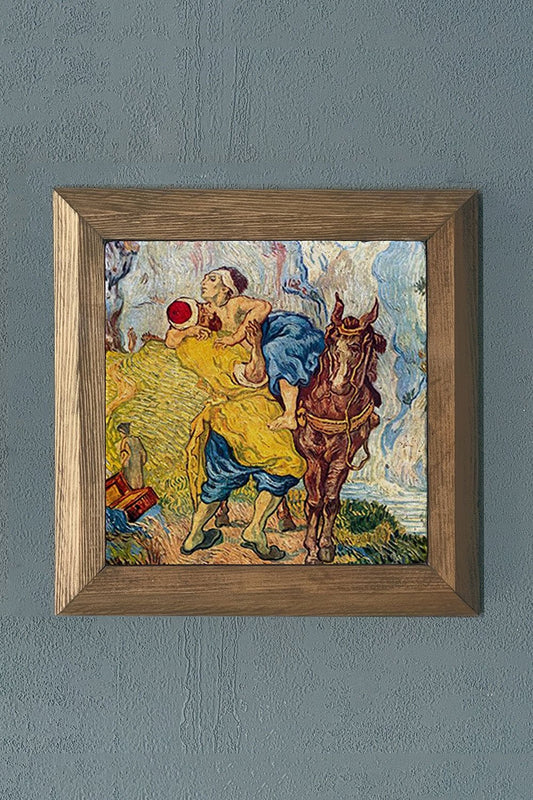 Solid Framed Natural Stone Painting 11" x 11" Vincent Van Gogh Works