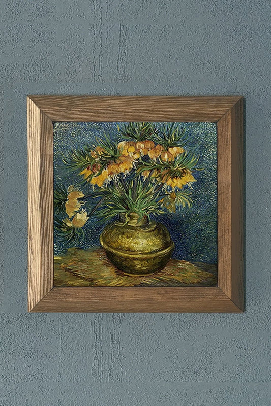 Solid Framed Natural Stone Painting 11" x 11" Vincent Van Gogh Works