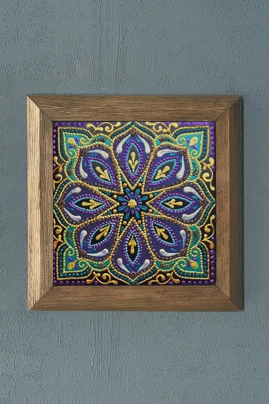 Solid Framed Natural Stone Painting 11" x 11" Pattern / Tile