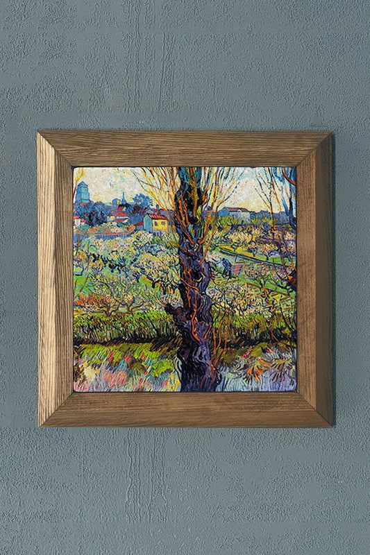 Solid Framed Natural Stone Painting 11" x 11" Vincent Van Gogh Works