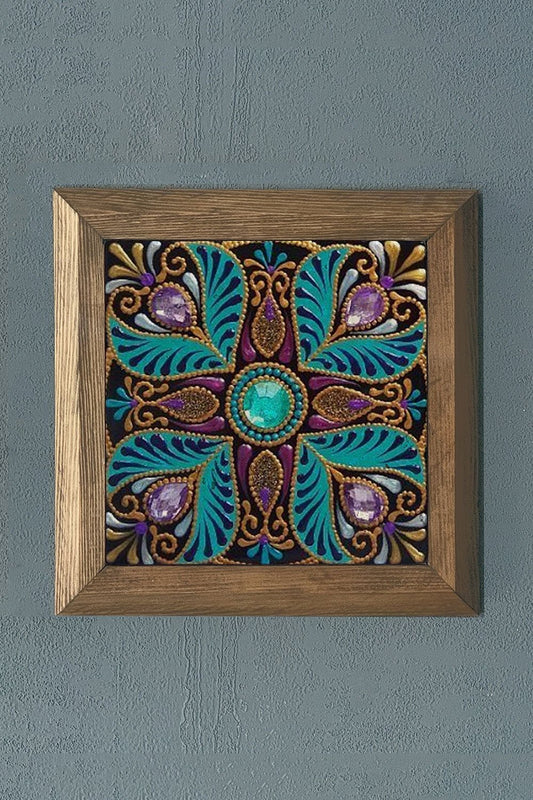 Solid Framed Natural Stone Painting 11" x 11" Pattern / Tile