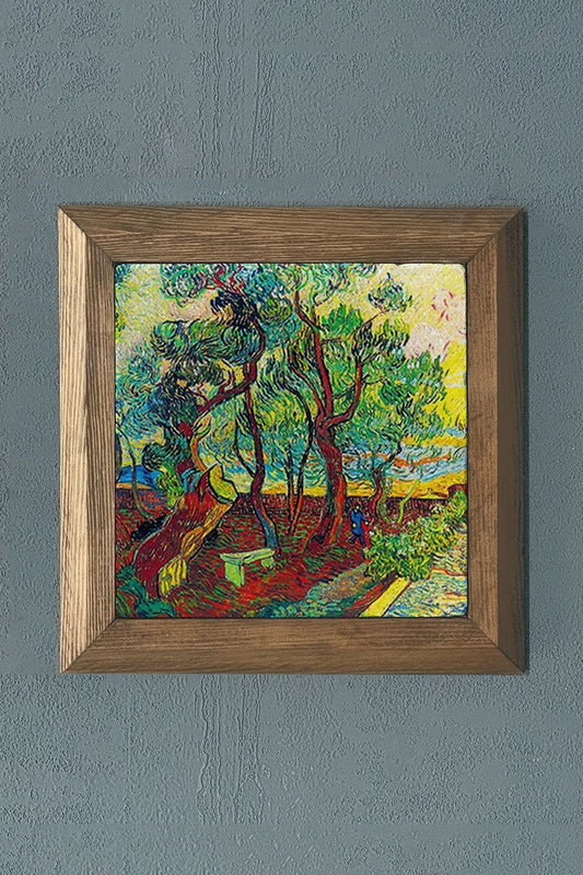 Solid Framed Natural Stone Painting 11" x 11" Vincent Van Gogh Works