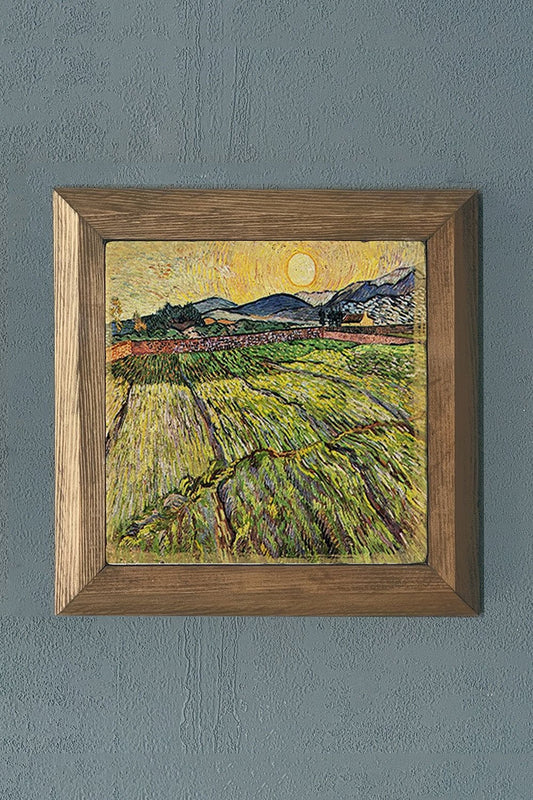 Solid Framed Natural Stone Painting 11" x 11" Vincent Van Gogh Works