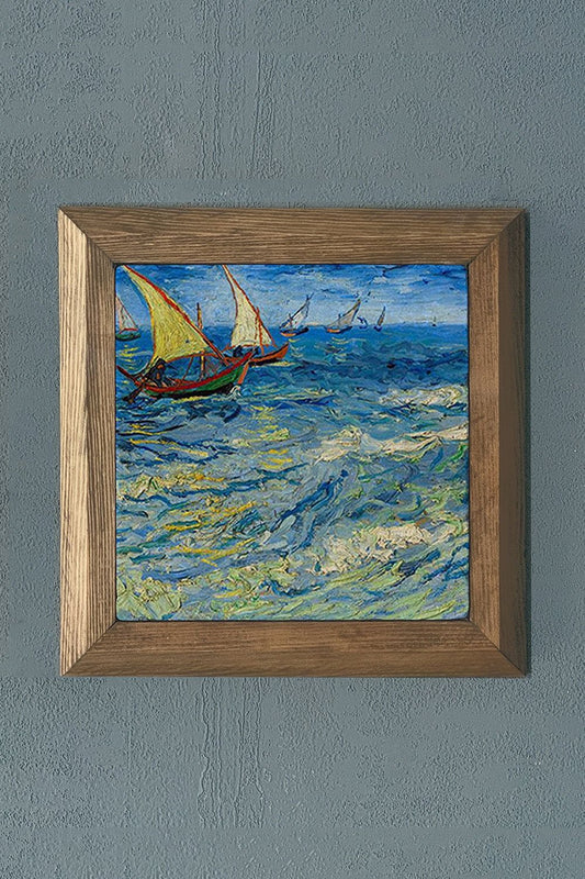 Solid Framed Natural Stone Painting 11" x 11" Vincent Van Gogh Works