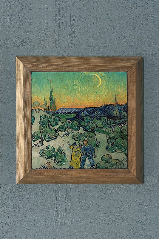 Solid Framed Natural Stone Painting 11" x 11" Vincent Van Gogh Works