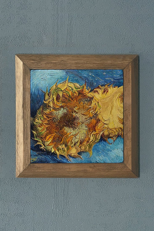 Solid Framed Natural Stone Painting 11" x 11" Vincent Van Gogh Works