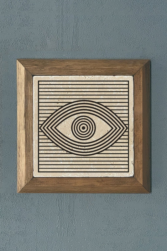Solid Framed Natural Stone Painting 11" x 11" Eye / Eye Design Painting