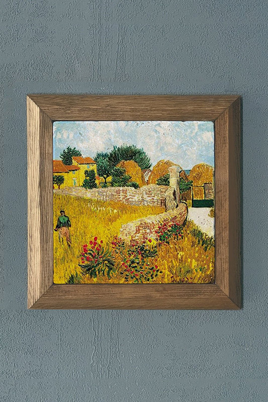 Solid Framed Natural Stone Painting 11" x 11" Vincent Van Gogh Works