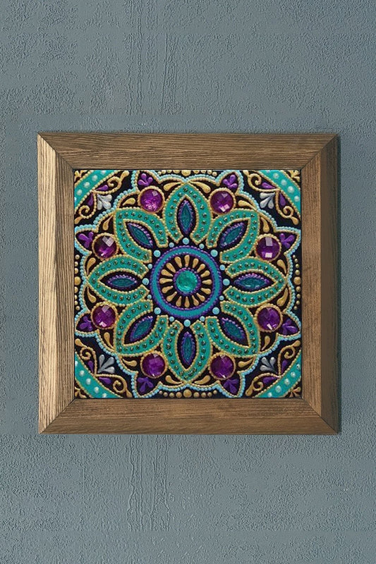 Solid Framed Natural Stone Painting 11" x 11" Pattern / Tile