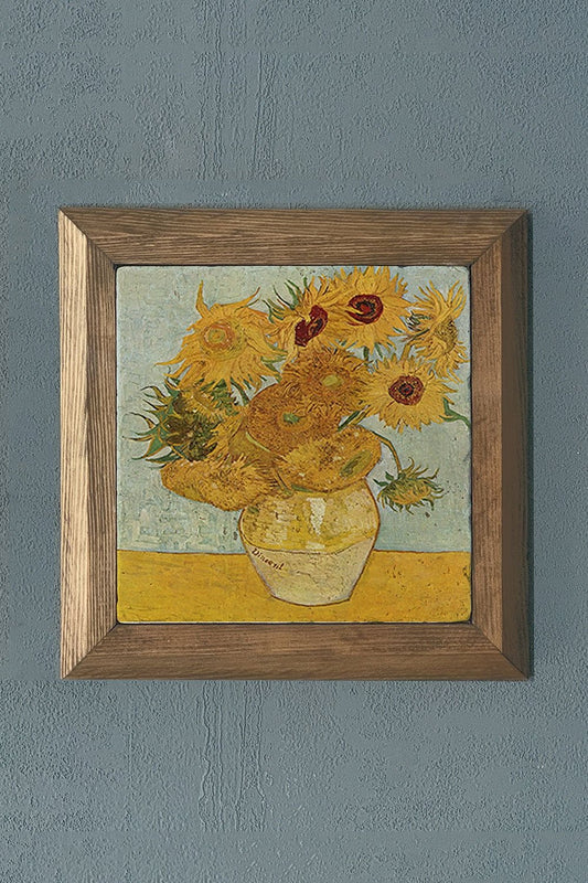 Solid Framed Natural Stone Painting 11" x 11" Vincent Van Gogh Works