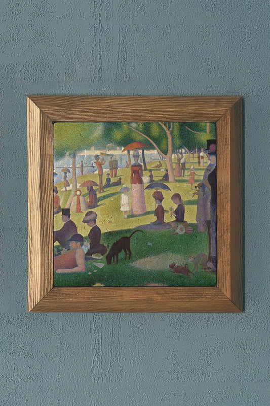 Solid Framed Natural Stone Painting 11" x 11" A Sunday Afternoon Georges Seurat