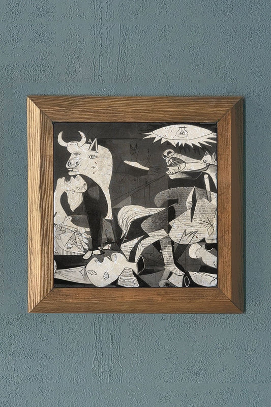 Solid Framed Natural Stone Painting Panel 11" x 11" Guernica Painting Pablo Picasso