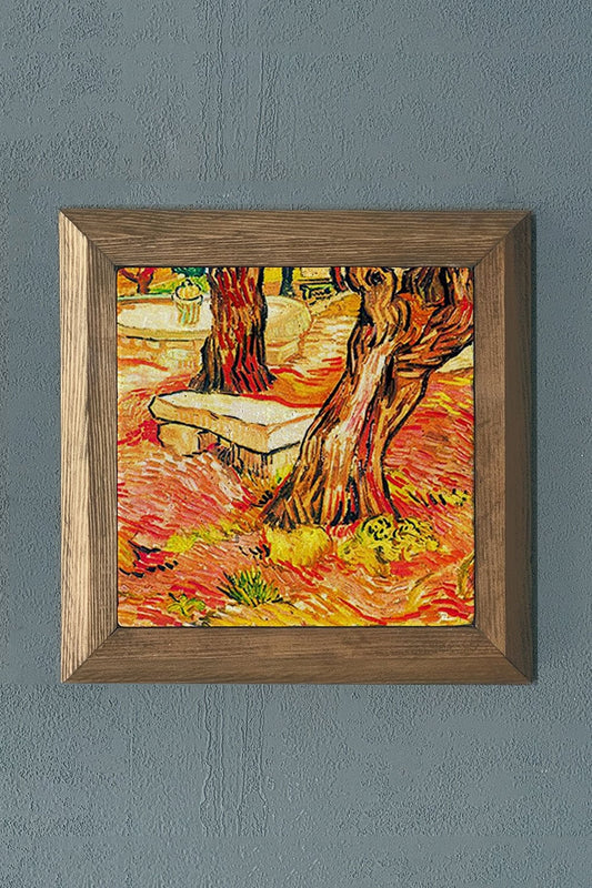 Solid Framed Natural Stone Painting 11" x 11" Vincent Van Gogh Works