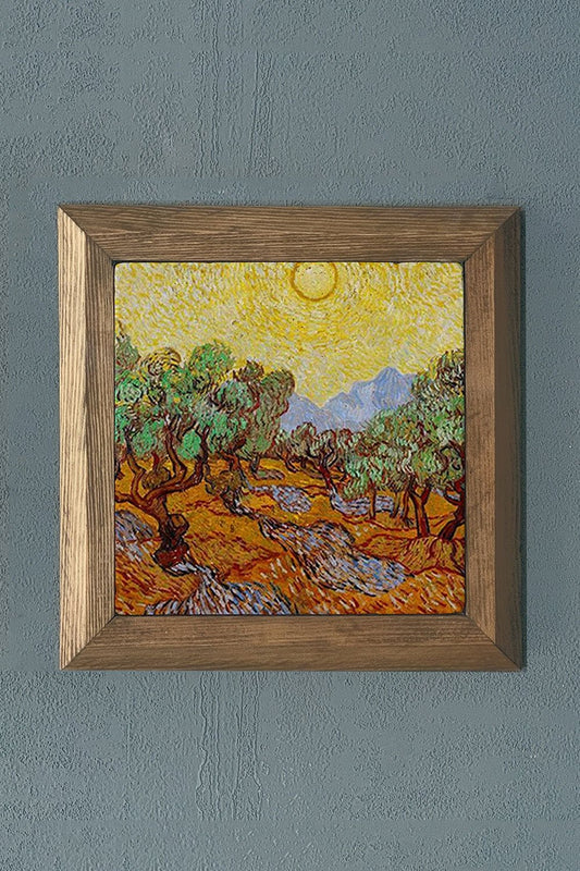 Solid Framed Natural Stone Painting 11" x 11" Vincent Van Gogh Works