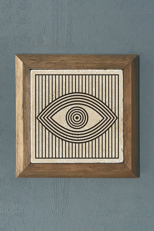 Solid Framed Natural Stone Painting 11" x 11" Eye / Eye Design Painting