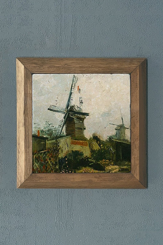 Solid Framed Natural Stone Painting 11" x 11" Vincent Van Gogh Works