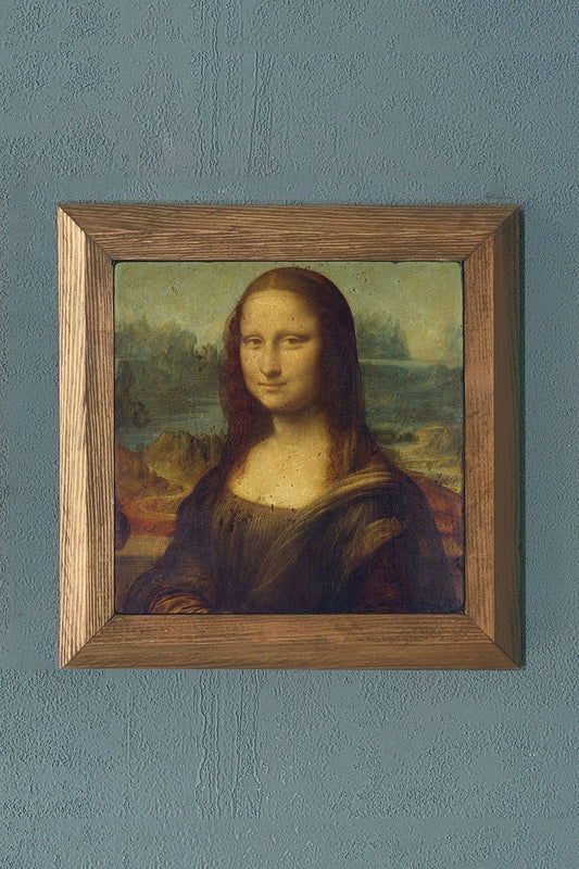 Solid Framed Natural Stone Painting Panel 11" x 11" Mona Lisa Leonardo Da Vinci