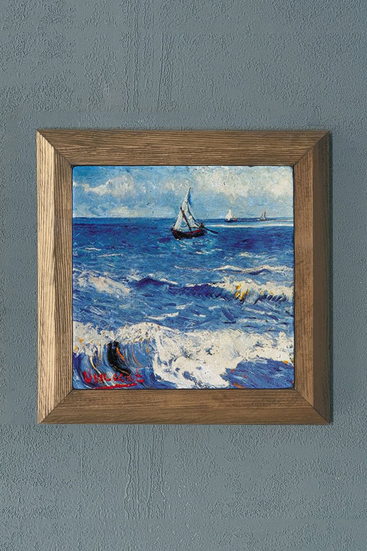 Solid Framed Natural Stone Painting 11" x 11" Vincent Van Gogh Works