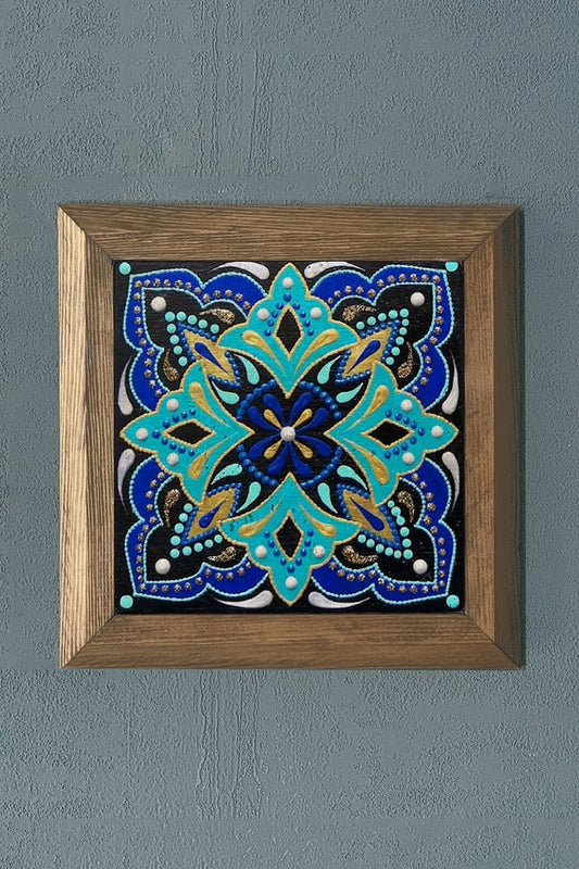 Solid Framed Natural Stone Painting 11" x 11" Pattern / Tile