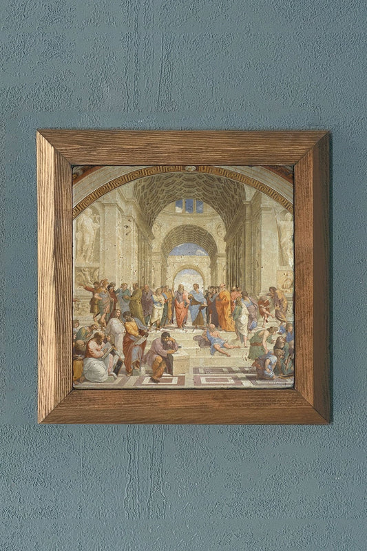 Solid Framed Natural Stone Painting 11" x 11" The School of Athens School of Athens Raphael