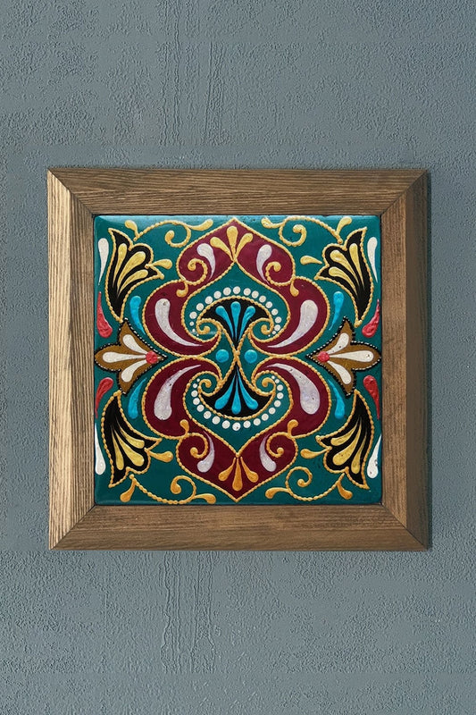 Solid Framed Natural Stone Painting 11" x 11" Pattern / Tile