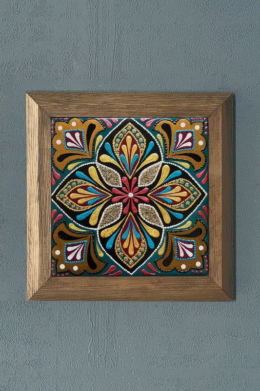 Solid Framed Natural Stone Painting 11" x 11" Pattern / Tile