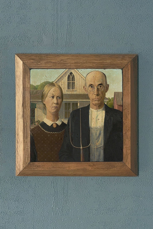 Solid Framed Natural Stone Painting American Gothic American Gothic Grant Wood