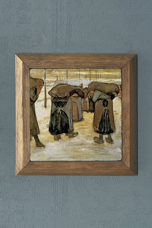 Solid Framed Natural Stone Painting 11" x 11" Vincent Van Gogh Works