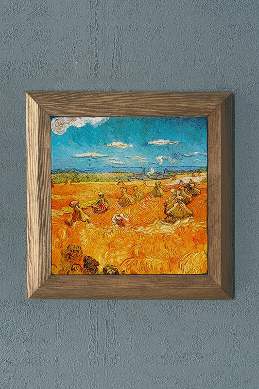 Solid Framed Natural Stone Painting 11" x 11" Vincent Van Gogh Works