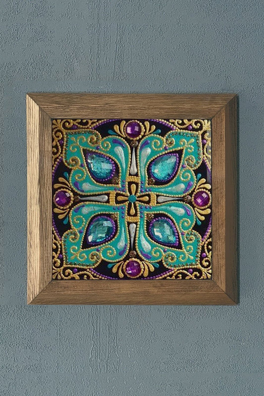 Solid Framed Natural Stone Painting 11" x 11" Pattern / Tile