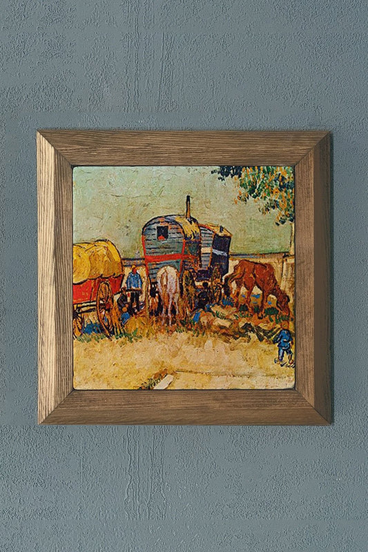 Solid Framed Natural Stone Painting 11" x 11" Vincent Van Gogh Works